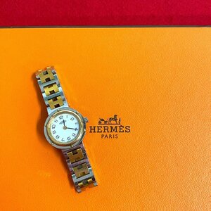 極 美品 希少品 HERMES エルメス クリッパー ロゴ ベルト ステンレススチール 腕時計 アクセサリー レディース シルバー ゴールド 25634