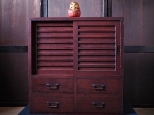 古い角型金具のアンティーク水屋箪笥 食器棚 １８９０年代　古録展 送料別 Lサイズ　中古 品番S9197