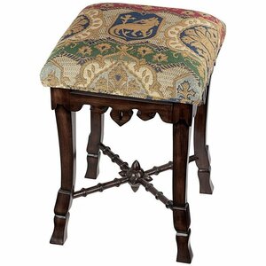 中世のメイス スツール手彫りのマホガニー製アンティーク風レプリカ椅子足載せ家具置物オブジェホームリビング書斎輸入品