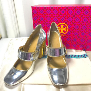 TORY BURCH トリーバーチ US8 パンプス ゴールド シルバー ヒール MIRROR METALLIC LEATHER/PATENT LEATHER MADISON 100MM MARY-JANE PUMP