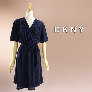 新品 DKNY 4/9号 ダナキャラン 紺 Aライン ワンピース パーティドレス 半袖 結婚式 二次会 披露宴 フォーマル 発表会 お呼ばれ 華35Y2705