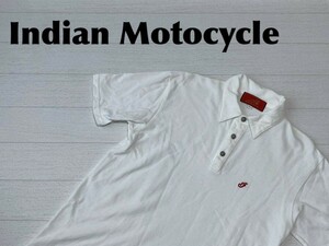 ☆送料無料☆ Indian Motocycle インディアンモトサイクル 古着 半袖 ワンポイント ポロシャツ 日本製 メンズ L ホワイト トップス 中古
