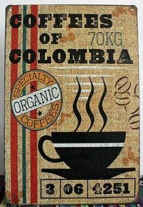看板 ブリキ コロンビア メキシカン ジャマイカ coffee 3枚セット