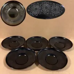 時代物 輪島塗 黒塗 花蒔絵 茶托 5客 菓子皿 菓子器 茶道具 煎茶道具