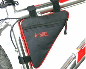 【B-SOUL】フレームバッグ 自転車 レッド 小物収納　簡単取付 三角 サイクリング 赤 フロントバッグ トライアングル C