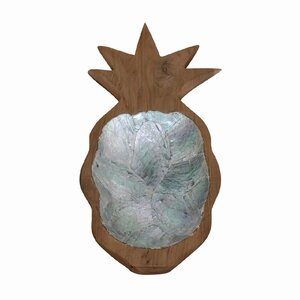 パイナップルトレー シェル＆チークウッド 13cmX27.5cm 木製 木彫り パイナップルトレイ 小物入れ 木製トレイ YSA-040369