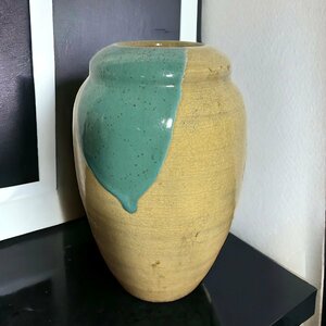 【FU10】青緑釉 壺 フラワーベース 花瓶 花入れ 花器 陶器 古美術 骨董品