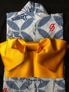 中日ドラゴンズ　応援　浴衣　帯　セット　作り帯　水色　黄色　竜　フリーサイズ