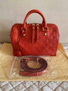 美品，高級品，ルイヴィトン ハンドバッグ スピーディ25 バンドリエール スリーズ M42399 赤