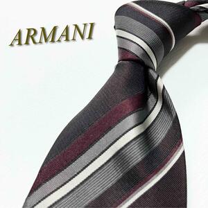 【美品】ARMANI アルマーニ ネクタイ レジメンタルストライプ柄 シルク イタリア製 メンズ スーツ 光沢 ハイブランド 高級 ブランドロゴ