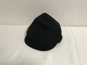 美品本物カシラCA4LA本革レザーウールキャスケット変形デザイン帽子黒ブラックメンズレディーススーツビジネス日本製57cm