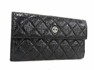 1円 ■美品■ CHANEL シャネル ココマーク マトラッセ レザー キルティング 二つ折り 長財布 ウォレット 小銭入れ ブラック系 FD0019