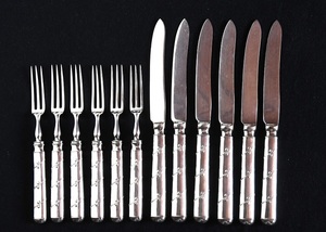 １９０７年　純銀製【リバティー】ジャポニズムのナイフ＆フォーク６組セット（F-10）【郵パック送料無料】