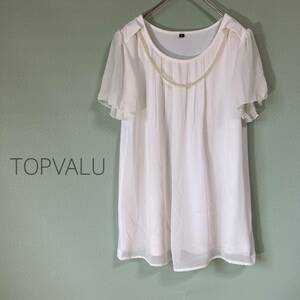 ◎トップバリュ TOPVALU イオン パール付半袖シフォンカットソー半袖カットソー カットソー Ｍサイズ 白色 パール取り外し可 女性