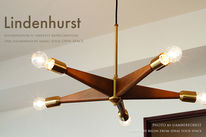 Lindenhurst - ウッドとゴールドの組み合わせがレトロモダンなインテリア照明 5灯タイプで光量も十分な明るさ