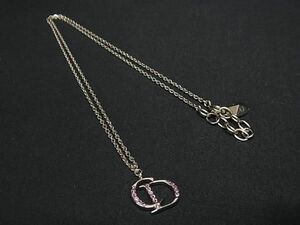 1円 ■美品■ ChristianDior クリスチャンディオール CDロゴ ラインストーン ネックレス ペンダント アクセサリー ゴールド系 AW7367