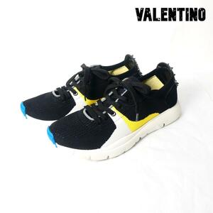 美品 VALENTINO ヴァレンティノ サイズ41 約26㎝ ニット ローカット スニーカー スタッズ スパイク メッシュ レースアップ ブラック