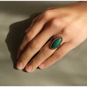 超希少!Vintage 1960’s Navajo Sterling Silver Green Turquoise Ring MADE IN USA ZUNI HOPIナバホビンテージターコイズシルバー8号