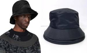 【23SS 美品】sacai サカイ Double Brim Bucket Hat ダブルブリム バケットハット 3 ブラック 黒 ナイロン 帽子