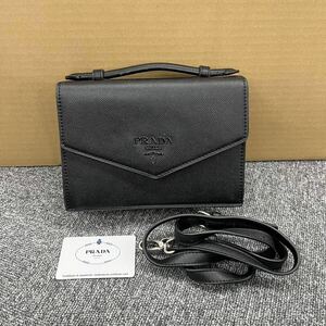 582.◎1円スタート◎PRADA プラダ ショルダーバッグ クラッチバッグ モノクローム サフィアーノ 黒 ブラック レディース