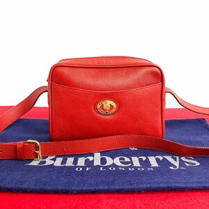 極 美品 BURBERRYS バーバリーズ ノバチェック ロゴ 金具 レザー キャンバス ミニ ワン ショルダーバッグ ポシェット レッド 23813