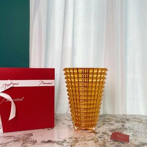 [Baccarat] バカラ 花瓶 クリスタルガラス クリア 花瓶 美品 小物 Ｌ　イエロー