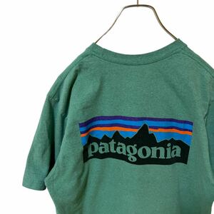 1 パタゴニア　M アメリカ古着　メキシコ製　バックプリント　リサイクルコットン　ポリ混　半袖　Tシャツ　グリーン　 patagonia　メンズ