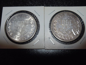 1000円銀貨 千円銀貨 昭和39年 1964年 東京オリンピック 硬貨 貨幣 記念硬貨 東京五輪 2枚セット