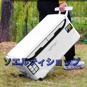 釣り用クーラーボックス 大容量48L 大型 座れる頑丈マッスルボディ 防水 サイドハンドル キャスター付 釣り 保冷力150h 水栓付き 白&黒