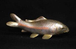金属工芸◆置物　鯉　22cm 在銘◆銅製　ブロンズ像　コイ　bronze Carp　