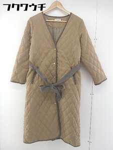 ■ ◎ natural couture NICE CLAUP ウエストリボン付き 長袖 コート サイズF ベージュ系 レディース