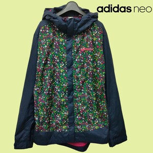 adidas NEO/アディダス レディース ウィンドブレーカー パーカー ジャンパー XLサイズ ネイビー×花柄 大人カワイイ I-3698