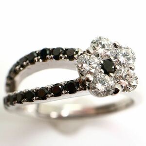 《K18WG 天然ダイヤモンドリング》A 約3.5g 約5号 0.30ct 0.26ct diamond ring 指輪 black EA8/EA