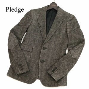 Pledge プレッジ 秋冬 ヘリンボーン柄 【ウール混★リネン】 2B ツイード テーラード ジャケット Sz.46　メンズ 日本製　C3T09376_A#N