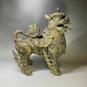 中国 古美術 古玩 古作 古銅 獅子 青銅器 仏教美術 唐物 鍍金 置物 骨董