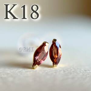 K18 天然石スピネル　ピアス　希少石　レアストーン　マーキス　18金イエローゴールド