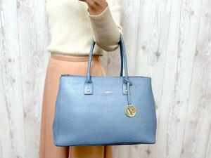 未使用展示品 FURLA フルラ トートバッグ ハンドバッグ バッグ レザー ライトブルー A4収納可 69910