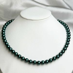 花珠　貝パールネックレス　8mm ブラックグリーン　42cm necklace SILVER 