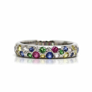 Star Jewelry スタージュエリー パヴェリング 12号 K18WG 18金 ホワイトゴールド マルチカラー ストーン 指輪 21673