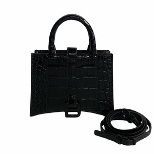 未使用保管品 袋付き BALENCIAGA バレンシアガ アワーグラスXS ロゴ 金具 レザー 本革 2way ハンドバッグ ショルダーバッグ ブラック 20071