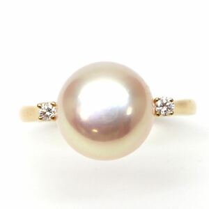 ◆K18 天然ダイヤモンド/本真珠リング◆A● 約3.7g 15.5号 diamond pearl ジュエリー ring 指輪 EB9/EB9