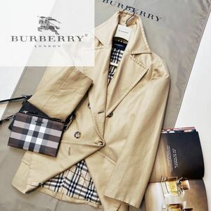 L19【シルクの光沢感!!】参考価格16万●超美品BURBERRY LONDON●高級シルクPコート　ジャケットコート バーバリーコート レディース