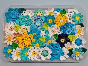 レース編みお花のモチーフ♪　お花（平ら）　ブルー系　いっぱい 　ハンドメイド