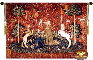 味覚 貴婦人と一角獣 中世アートジャガード織 タペストリー 　壁掛けインテリア西洋風置物雑貨中世