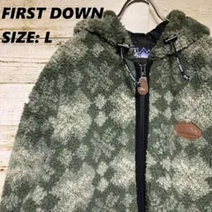 ✨ワンポイントロゴ✨FIRSTDOWN✨フリースジャケット 柄 ボア グリーン