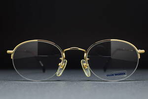 デッドストック CLUB WORKS 25-235 GOLD 47-18 オーバル ナイロール メガネ サングラス フレーム 彫金模様 日本製 ヴィンテージ 恵那眼鏡