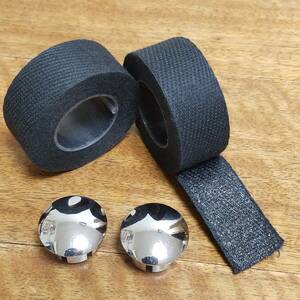 コットンバーテープ (Black)＆バーエンドキャップ(メッキ)※1台分 Cotton Bar Tape New Old Stock (NOS) 国産 未使用 