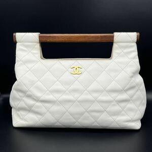 1円 良品 CHANEL シャネル マトラッセ ココマーク ウッド ハンドル キャビアスキン ハンド バッグ dD0543N