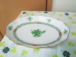 ヘレンド アポニーグリーン HEREND 楕円皿 金彩 プレート インドの華 皿 プレート オーバル ディッシュ ノリタケ マイセン