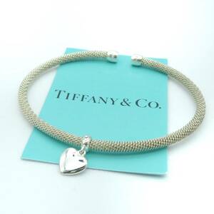 極希少 美品 Tiffany&Co. ティファニー サマセット メッシュ フリンジ ハート シルバー カフ バングル SV925 ブレスレット TT12